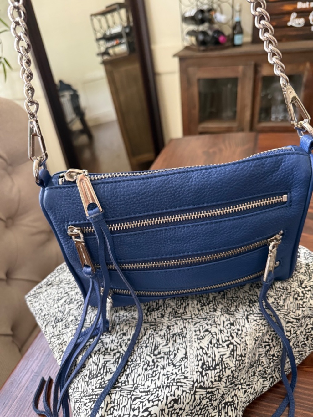 Rebecca Minkoff Mini-5-Zip Rocker Leather Crossbody Bag in Navy